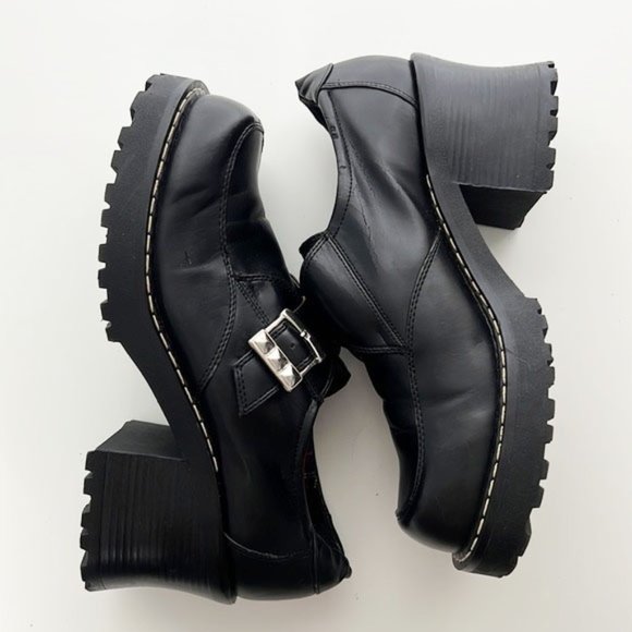 RARE L.E.I. Genuine Vintage 90s Black Chunky Platform Buckle Block Heels - Picture 6 of 16